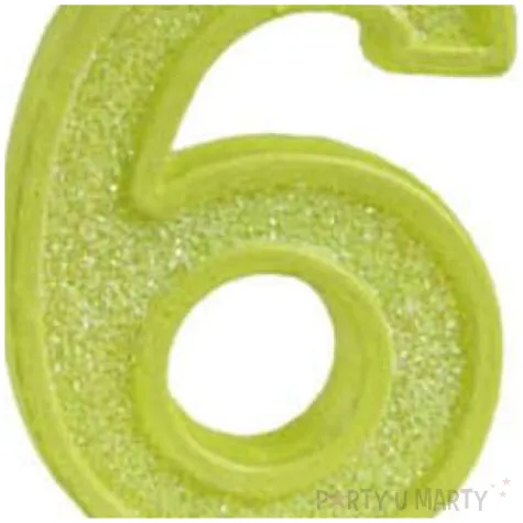 swieczka na tort cyfra 6 brokat zielona guirca 4 cm