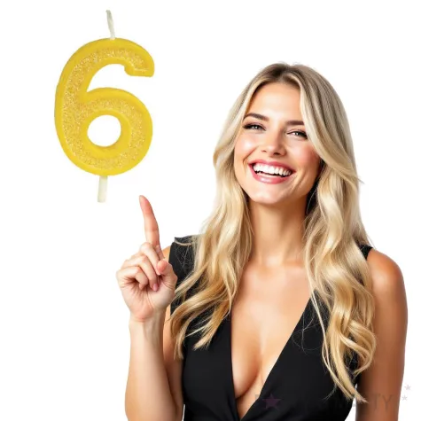 swieczka na tort cyfra 6 brokat zolta guirca 4 cm