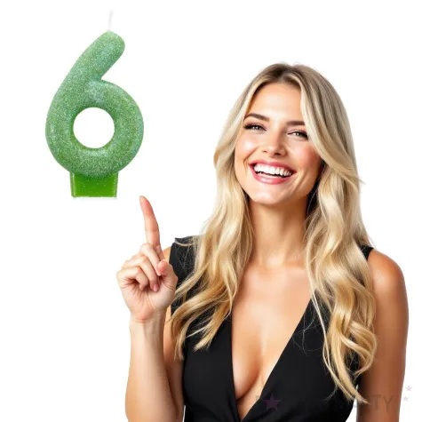 swieczka na tort cyfra 6 brokatowa zielona amscan