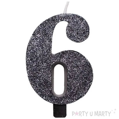 swieczka na tort cyfra 6 czarna brokatowa givi 9 5 cm