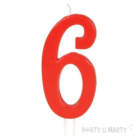swieczka na tort cyfra 6 czerwona guirca 12 cm