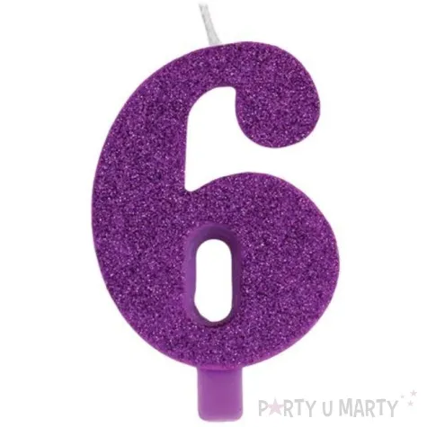 swieczka na tort cyfra 6 fioletowa brokatowa givi 9 5 cm
