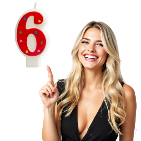 swieczka na tort cyfra 6 gwiazdki czerwona partypal 8 cm