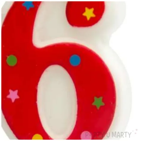swieczka na tort cyfra 6 gwiazdki czerwona partypal 8 cm