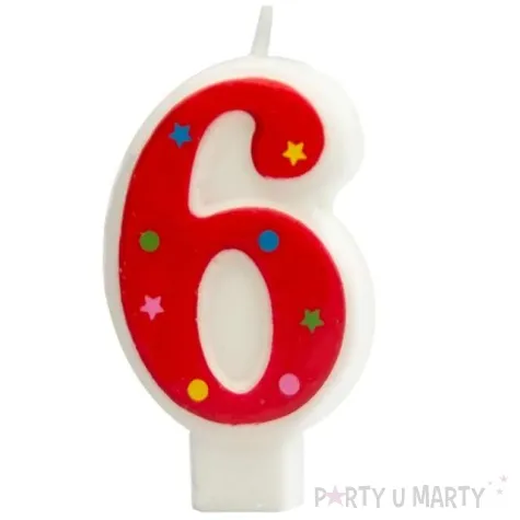 swieczka na tort cyfra 6 gwiazdki czerwona partypal 8 cm