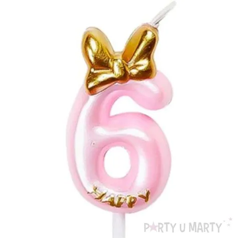 swieczka na tort cyfra 6 happy rozowa jasna jix 9 3 cm