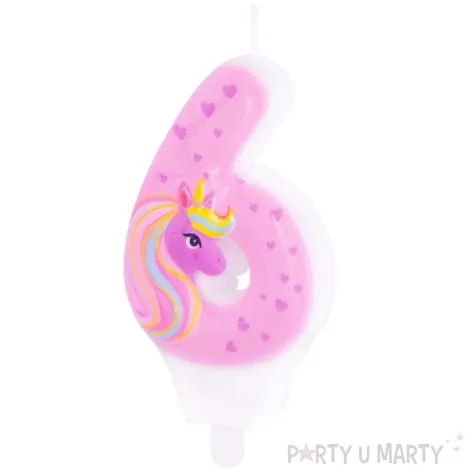 swieczka na tort cyfra 6 jednorozec teczowy partypal 8 2 cm