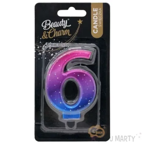 swieczka na tort cyfra 6 kosmos ombre godan 8 cm