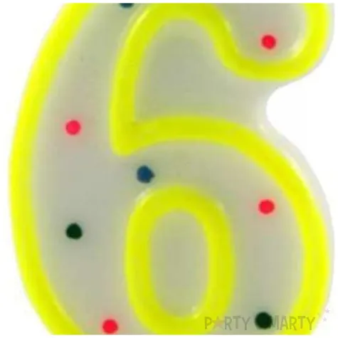 swieczka na tort cyfra 6 kropki zolta tamipol 7 5 cm