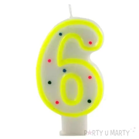 swieczka na tort cyfra 6 kropki zolta tamipol 7 5 cm