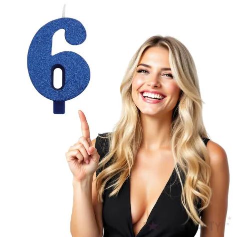 swieczka na tort cyfra 6 niebieska brokatowa givi 9 5 cm