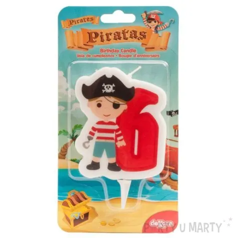 swieczka na tort cyfra 6 pirat czerwona dekora