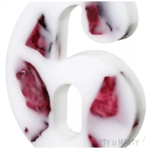 swieczka na tort cyfra 6 platki kwiatow bialy partydeco 8 cm