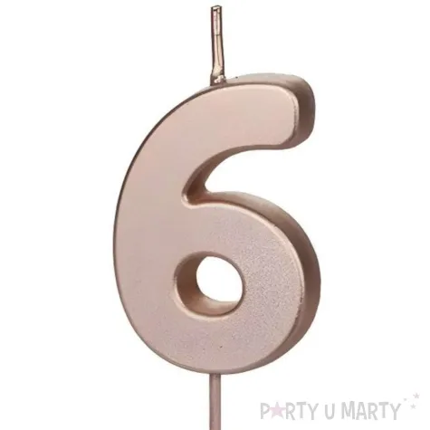 swieczka na tort cyfra 6 rose gold partydeco 9 cm