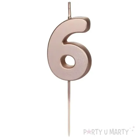 swieczka na tort cyfra 6 rose gold partydeco 9 cm