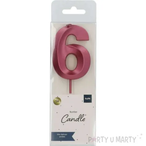 swieczka na tort cyfra 6 rozowa folat 7 cm