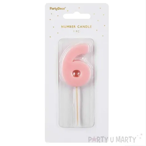swieczka na tort cyfra 6 rozowy partydeco 10 cm