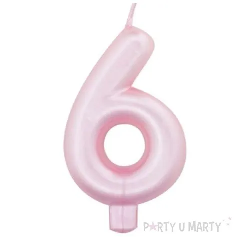 swieczka na tort cyfra 6 rozowy perlowy givi 9 cm