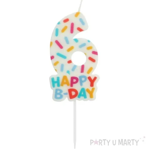 swieczka na tort cyfra 6 sprinkles folat 11 cm
