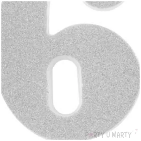 swieczka na tort cyfra 6 srebrna brokatowa givi 15 5 cm