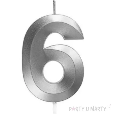 swieczka na tort cyfra 6 srebrna jix 12 cm