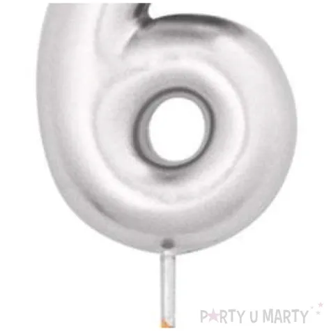 swieczka na tort cyfra 6 srebrny metalik givi 8 cm