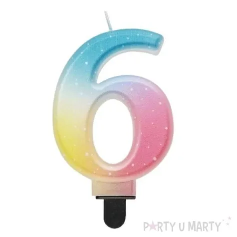 swieczka na tort cyfra 6 teczowa godan 8 cm