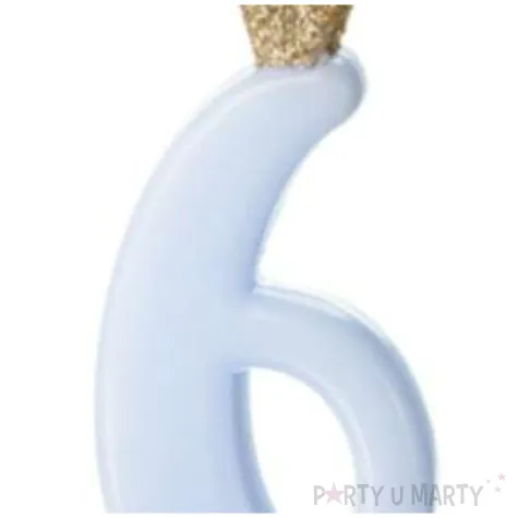 swieczka na tort cyfra 6 w koronie blekitna partydeco 9 5 cm