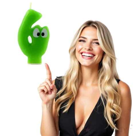 swieczka na tort cyfra 6 z oczami zielona tamipol 7 5 cm