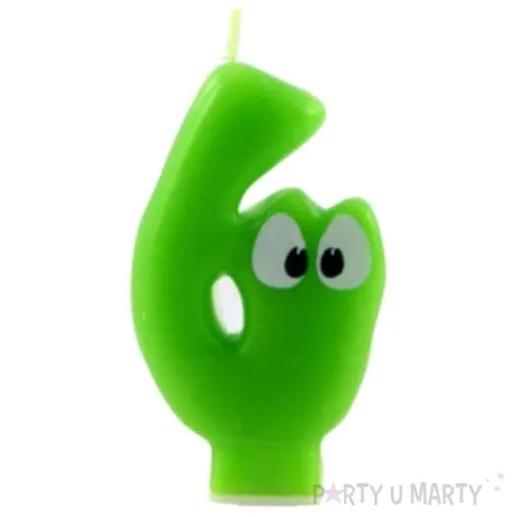 swieczka na tort cyfra 6 z oczami zielona tamipol 7 5 cm