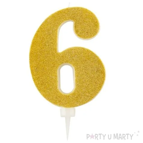 swieczka na tort cyfra 6 zlota brokatowa givi 15 5 cm