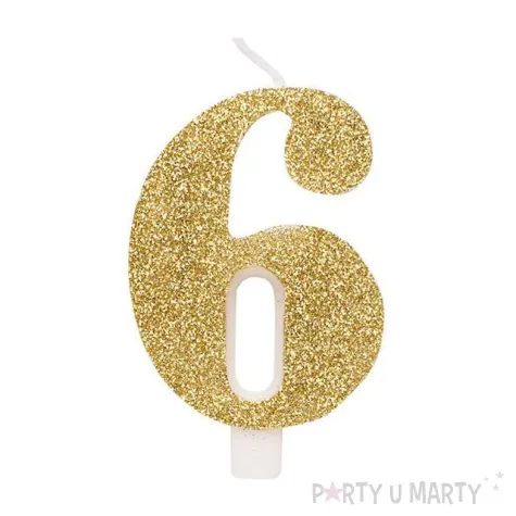 swieczka na tort cyfra 6 zlota brokatowa givi 9 5 cm