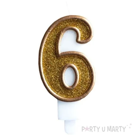swieczka na tort cyfra 6 zlota brokatowa kraszek 7 cm