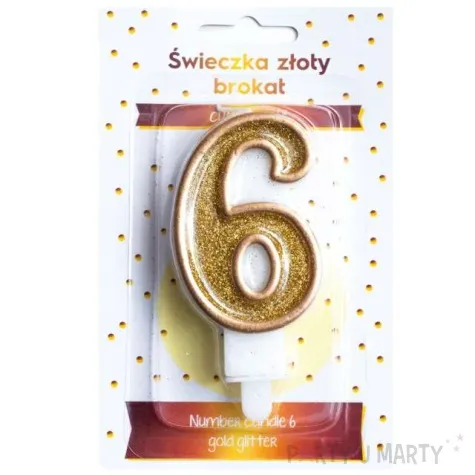 swieczka na tort cyfra 6 zlota brokatowa kraszek 7 cm