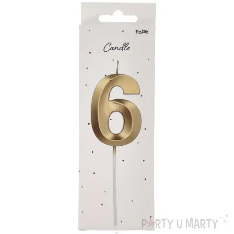 swieczka na tort cyfra 6 zlota folat 14 5 cm