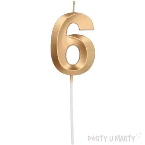 swieczka na tort cyfra 6 zlota folat 7 cm