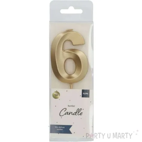 swieczka na tort cyfra 6 zlota folat 7 cm