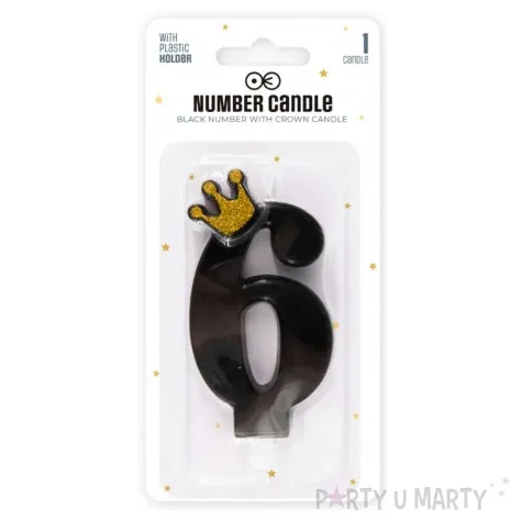 swieczka na tort cyfra 6 zlota korona czarny partypal 8 8 cm