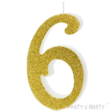 swieczka na tort cyfra 6 zlota partydeco 1 szt