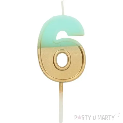 swieczka na tort cyfra 6 zloto niebieska folat 5 cm
