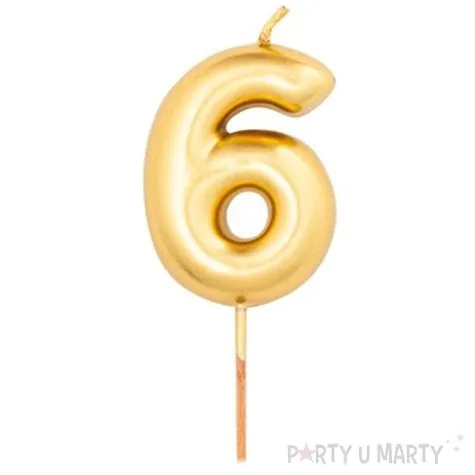 swieczka na tort cyfra 6 zloty metalik givi 8 cm