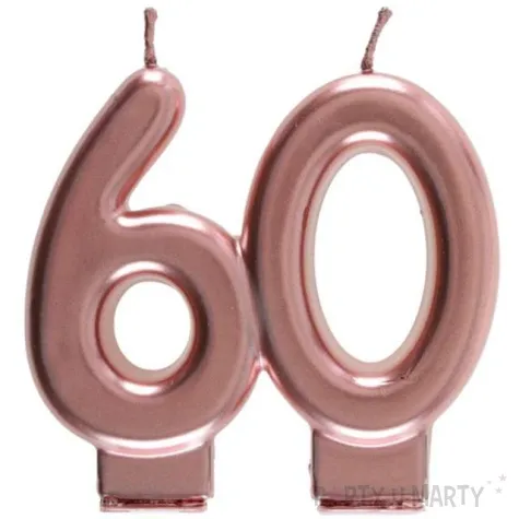 swieczka na tort cyfra 60 rozowe zloto santex 9 cm