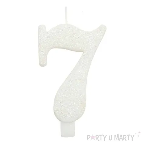 swieczka na tort cyfra 7 biala brokatowa givi 9 5 cm