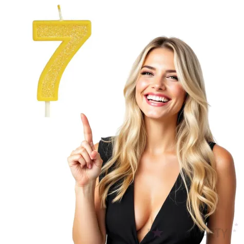 swieczka na tort cyfra 7 brokat zolta guirca 4 cm