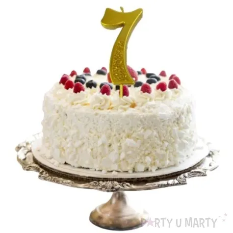 swieczka na tort cyfra 7 brokatowa zlota jix 12 cm
