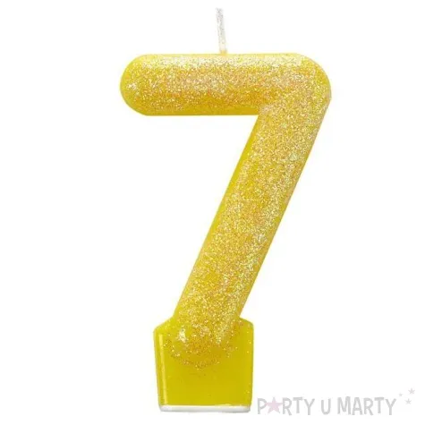 swieczka na tort cyfra 7 brokatowa zolta amscan