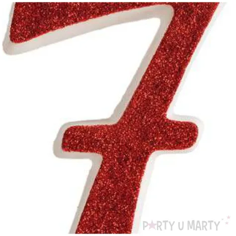 swieczka na tort cyfra 7 czerwona brokatowa dekora
