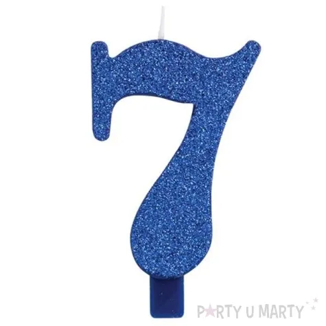 swieczka na tort cyfra 7 niebieska brokatowa givi 9 5 cm