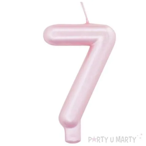 swieczka na tort cyfra 7 rozowy perlowy givi 9 cm