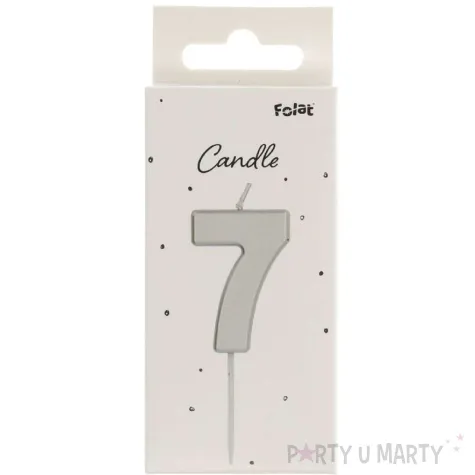 swieczka na tort cyfra 7 srebrna folat 8 cm